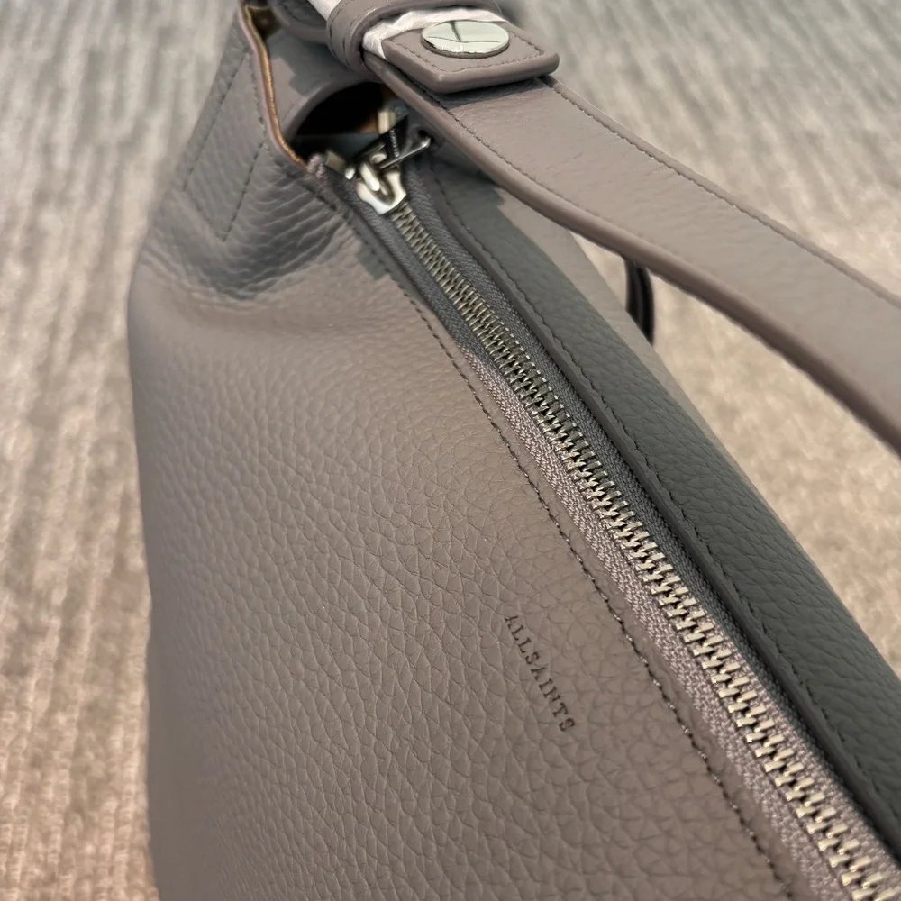 All Saints Gray Leather Tote Backpack